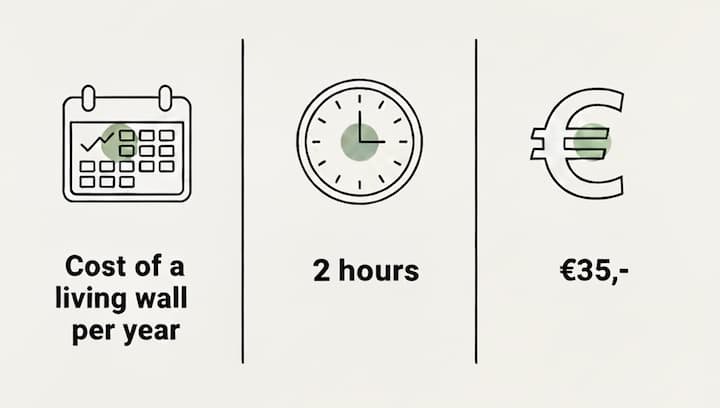 Cost of a plant wall per year: 2 hours of maintenance and 35 euros
